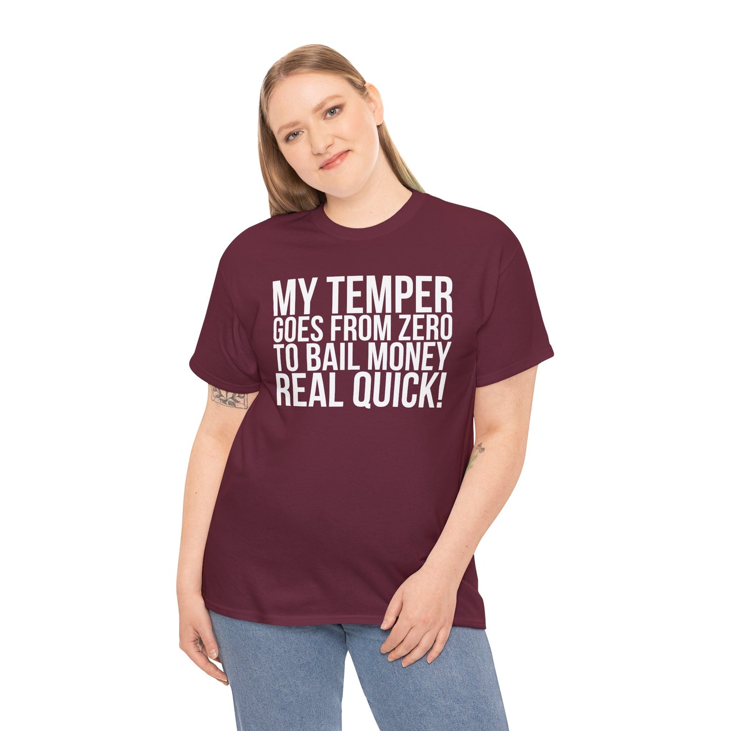 Sarcastic Unisex Tee - 'My Temper Goes from Zero to Bail Money Real Quick'