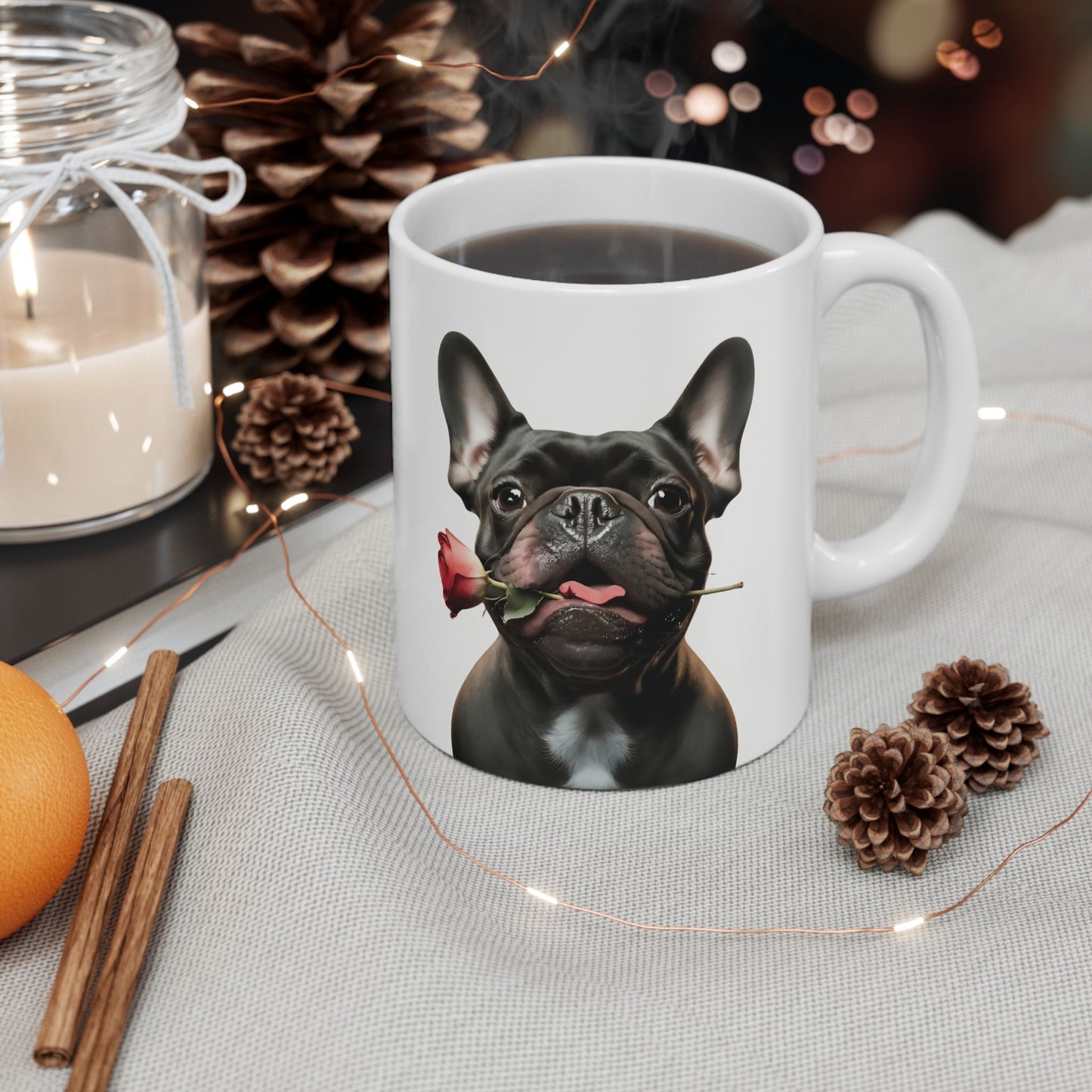 French Bulldog Mug with Rose (11oz & 15oz)