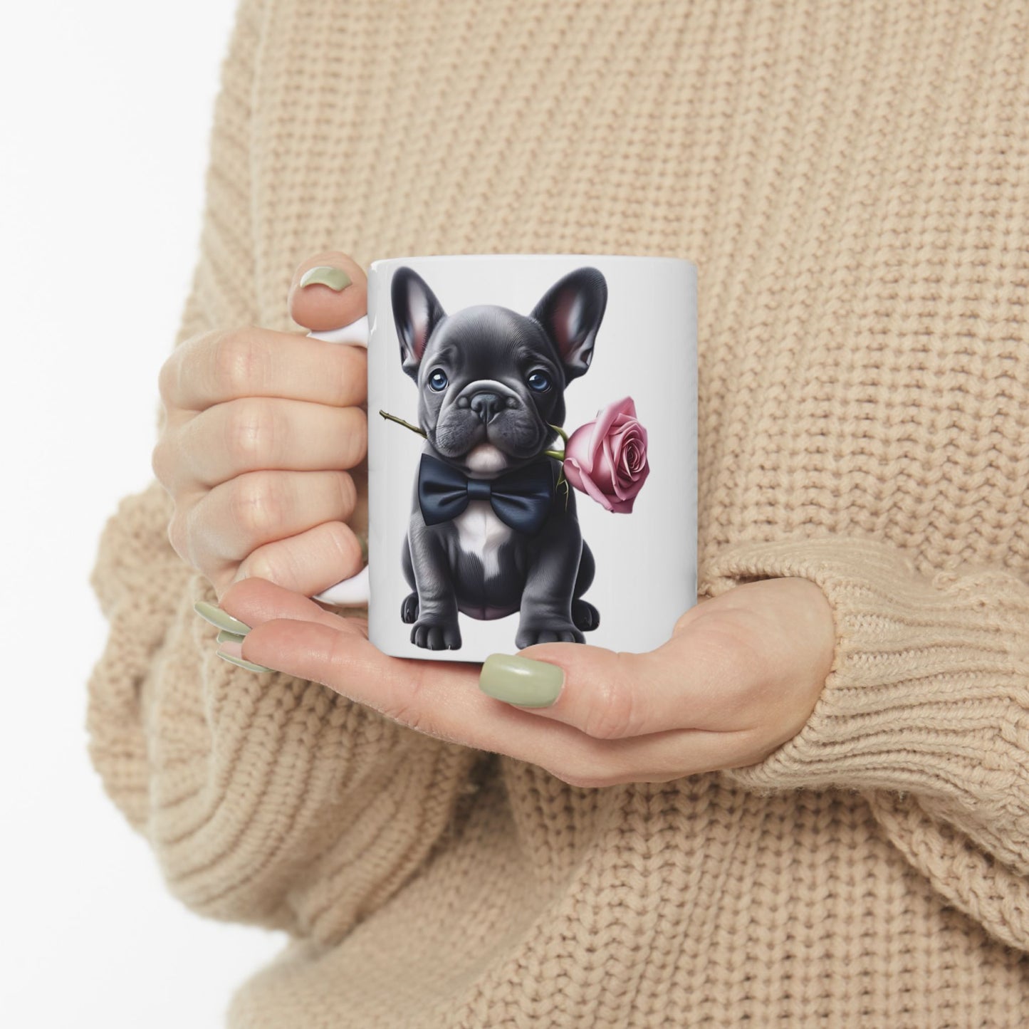 Adorable French Bulldog Mug with Rose (11oz & 15oz)