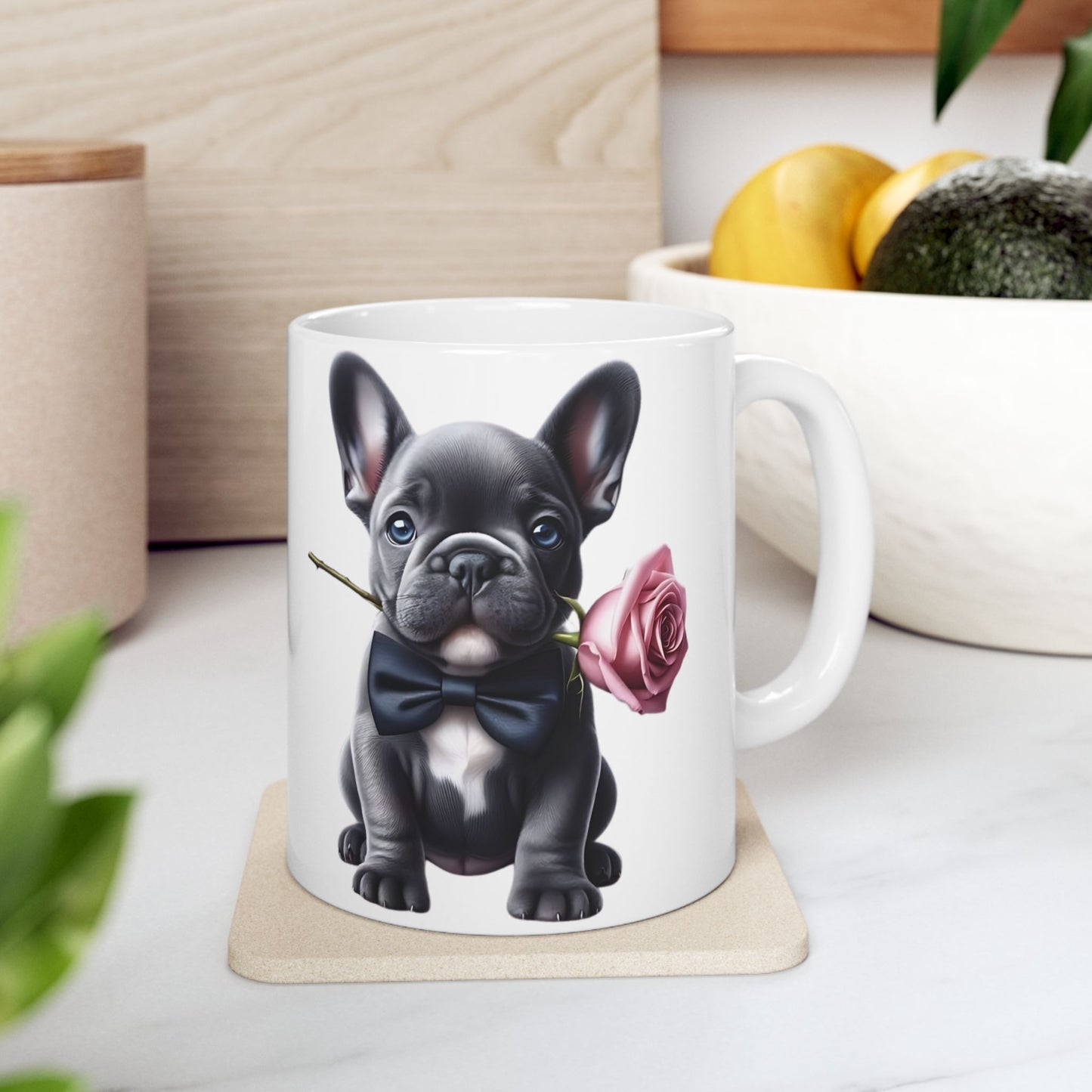 Adorable French Bulldog Mug with Rose (11oz & 15oz)