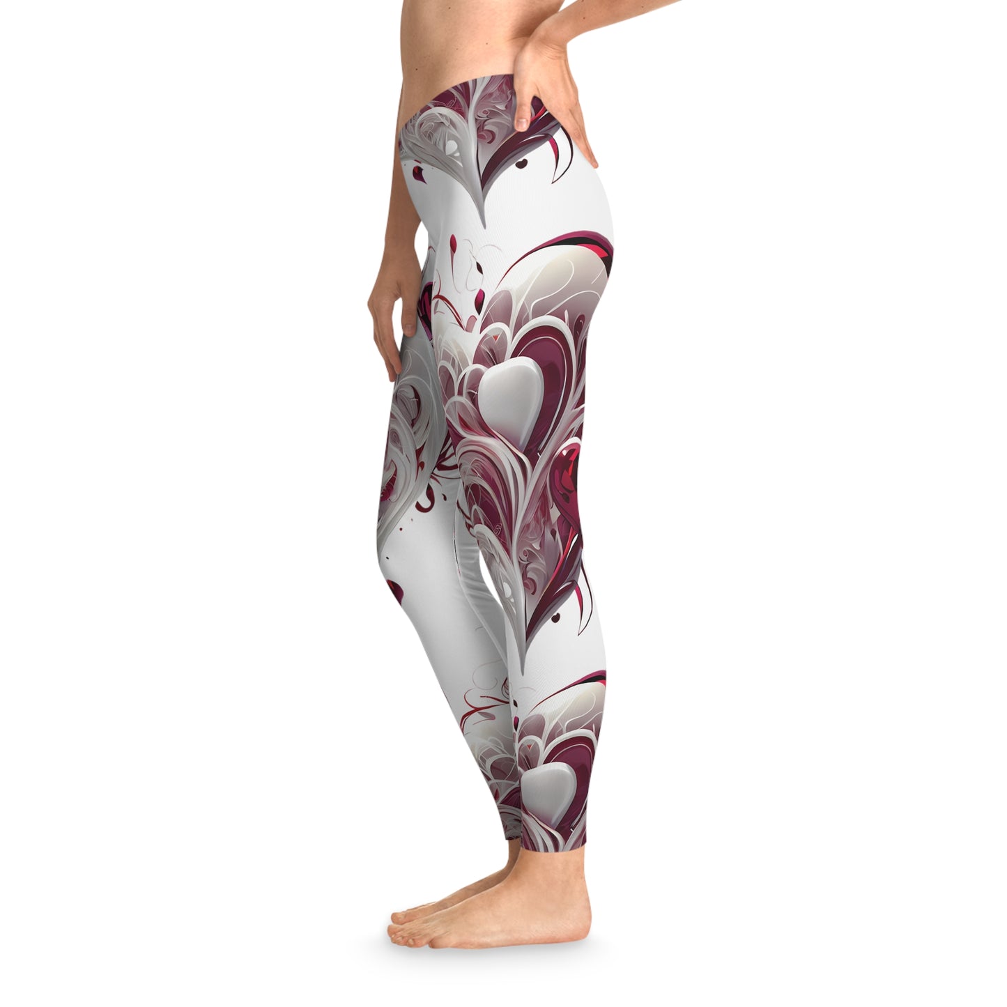 Crimson Heart 3D Swirl Leggings – Abstract Love Statement