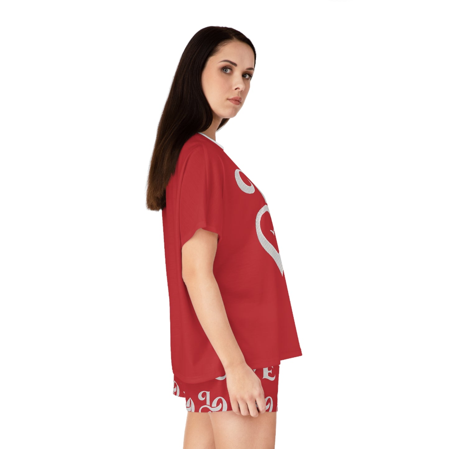 Romantic Love Pajama Set for Women - Short Sleepwear in Red