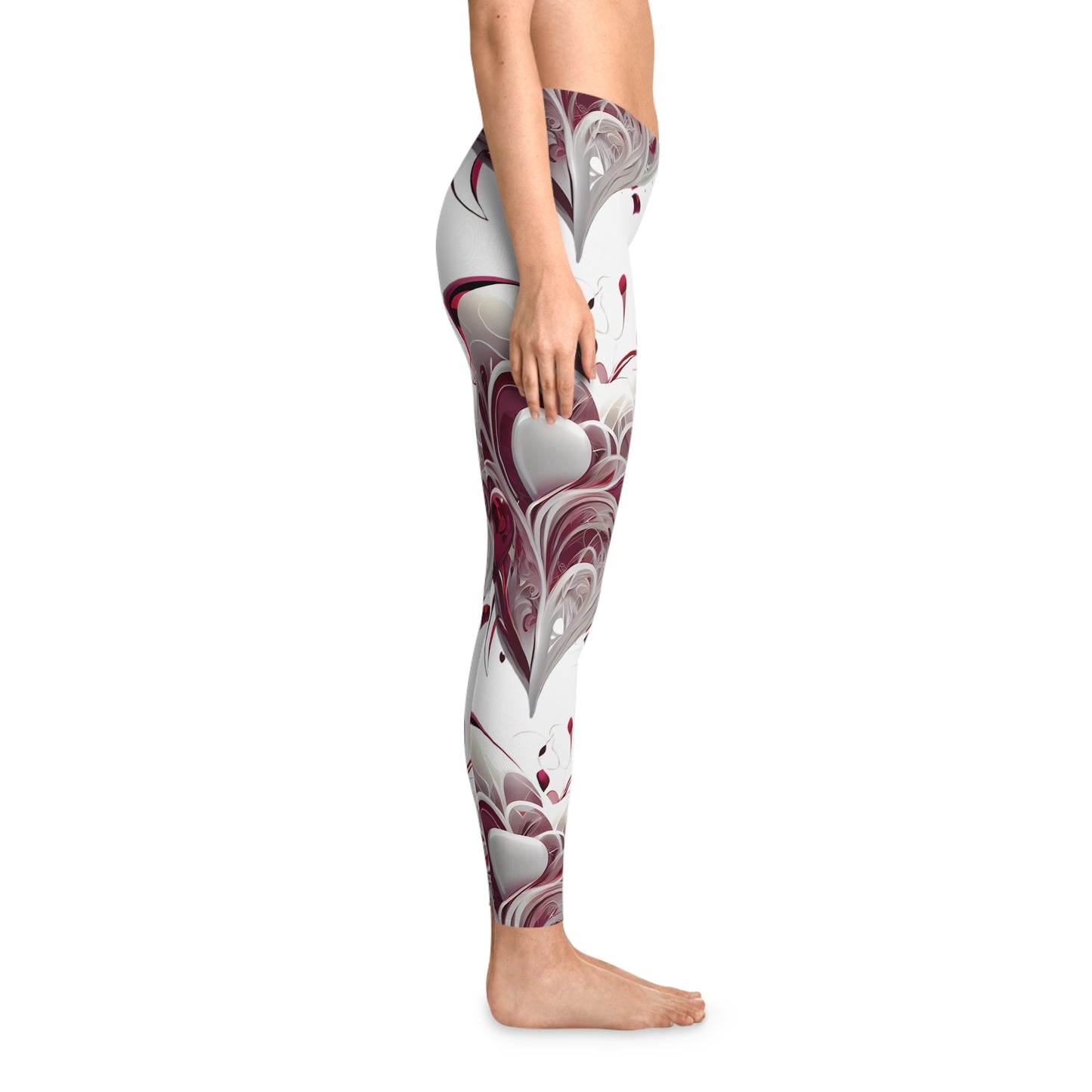 Crimson Heart 3D Swirl Leggings – Abstract Love Statement