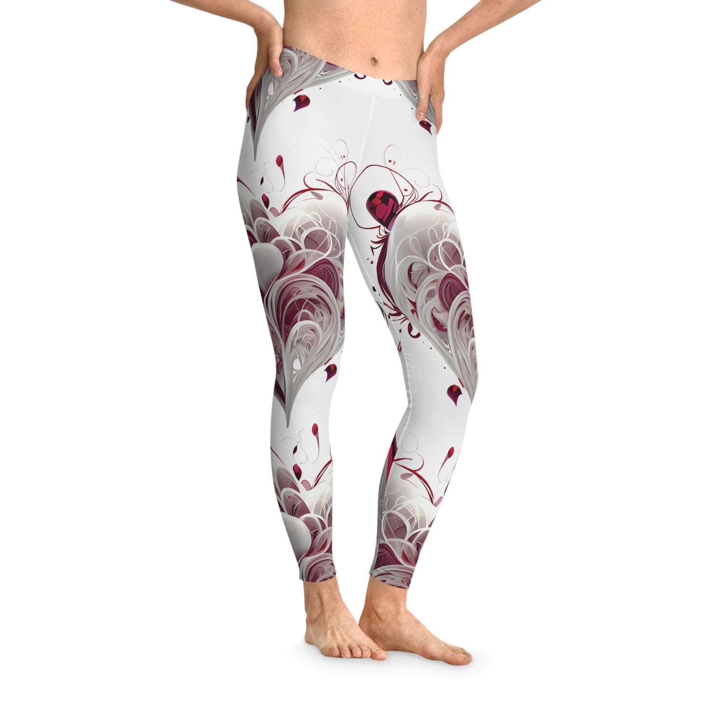 Crimson Heart 3D Swirl Leggings – Abstract Love Statement