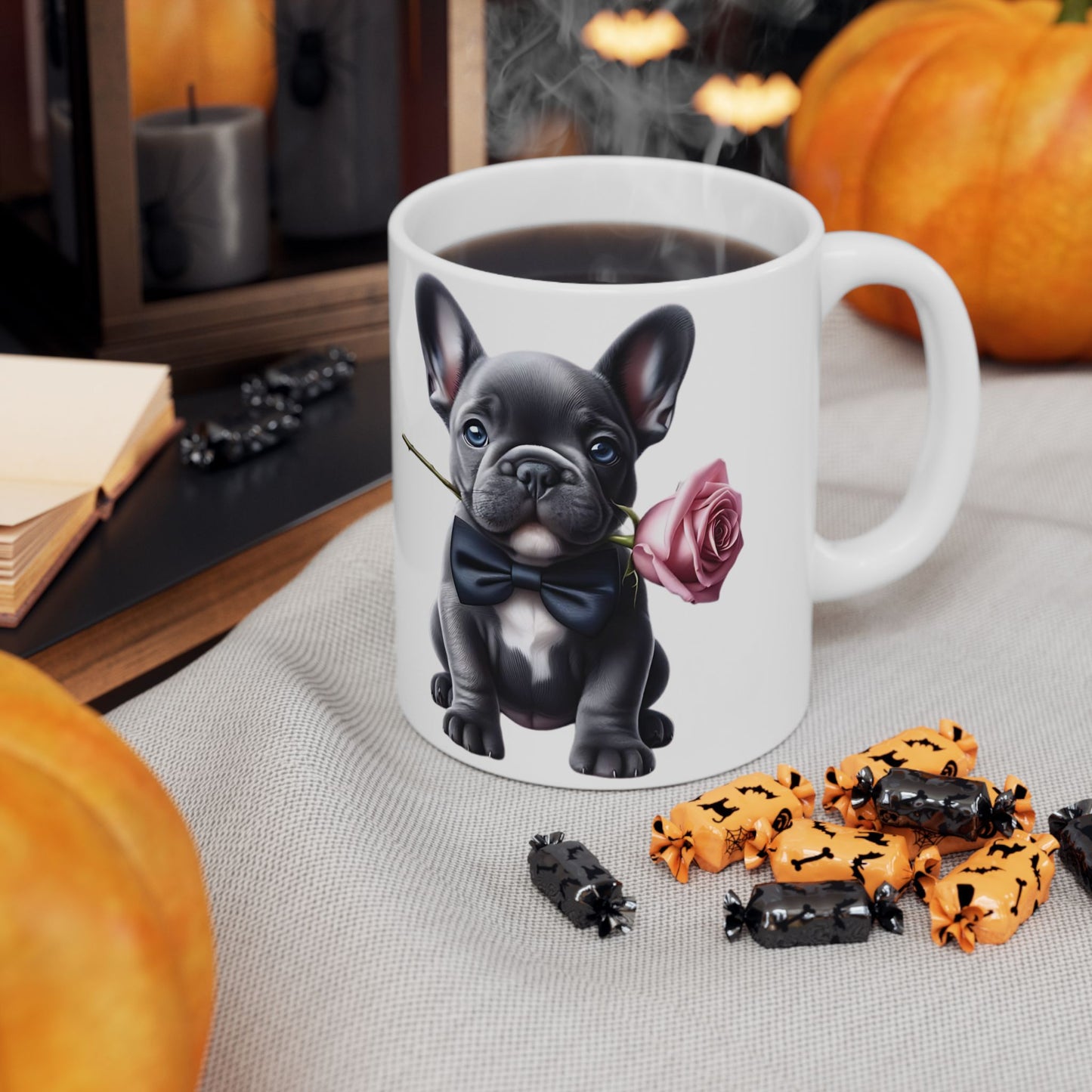 Adorable French Bulldog Mug with Rose (11oz & 15oz)