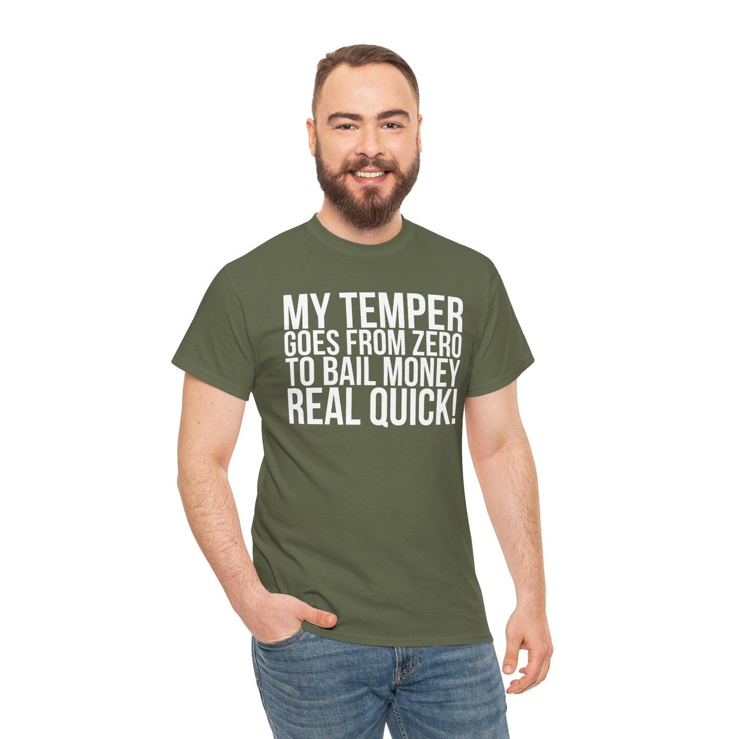 Sarcastic Unisex Tee - 'My Temper Goes from Zero to Bail Money Real Quick'