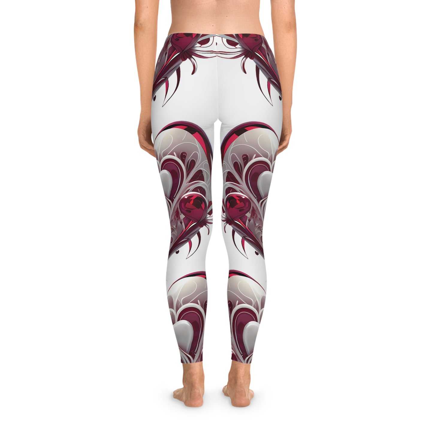 Crimson Heart 3D Swirl Leggings – Abstract Love Statement