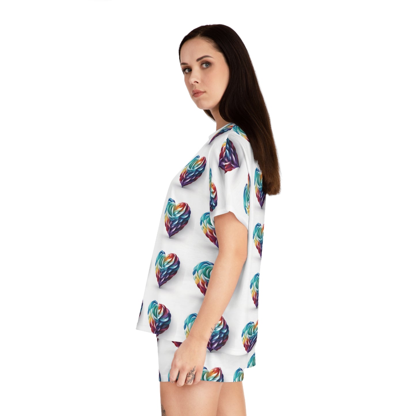 Colorful Heart Print Short Pajama Set