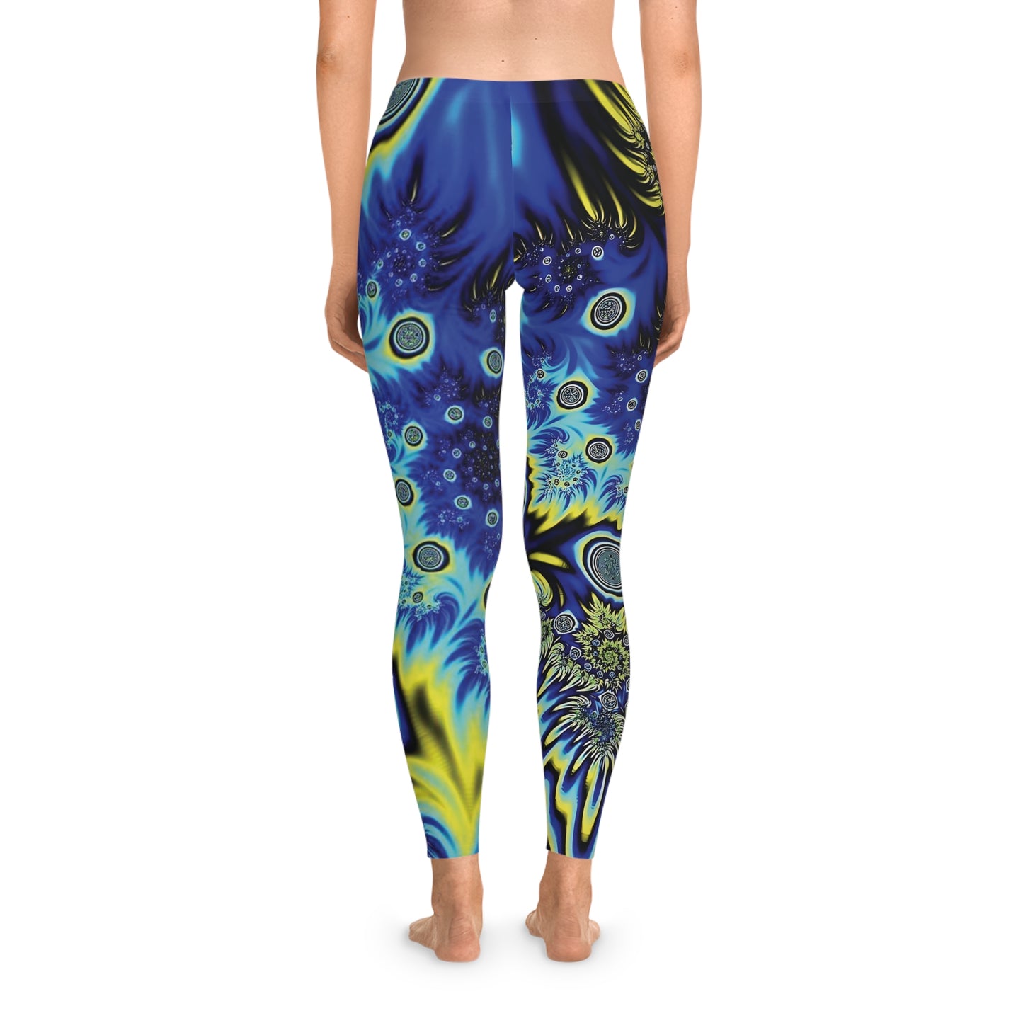 Electric Vortex Psychedelic Leggings – Trippy Blue & Yellow Fractal Swirl Print
