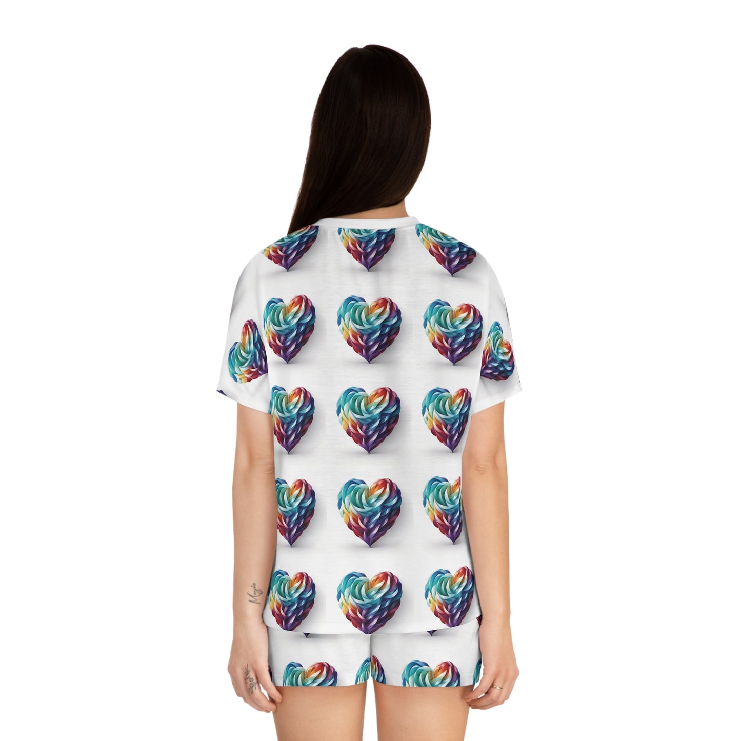 Colorful Heart Print Short Pajama Set