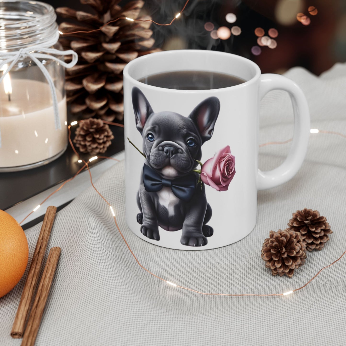 Adorable French Bulldog Mug with Rose (11oz & 15oz)