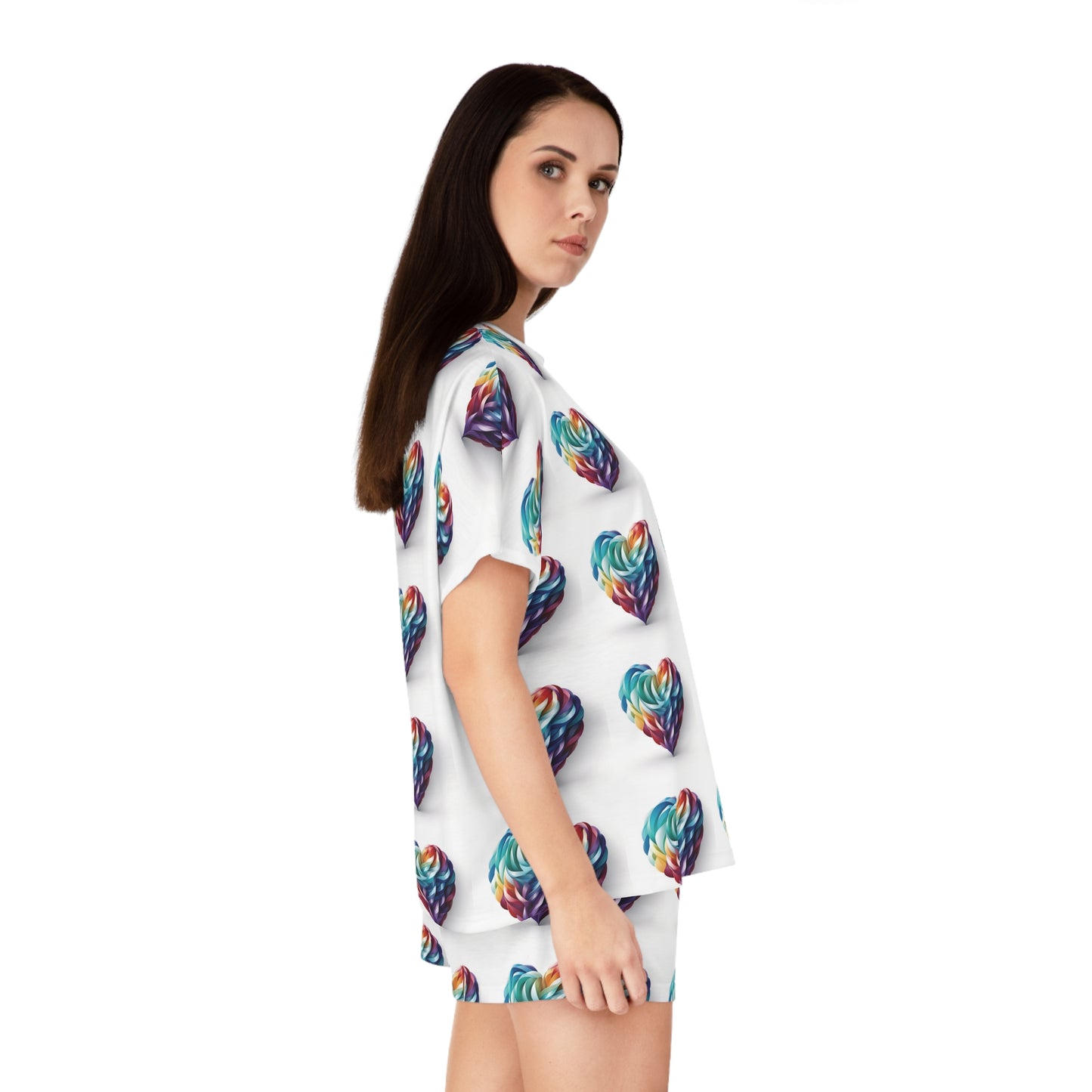 Colorful Heart Print Short Pajama Set