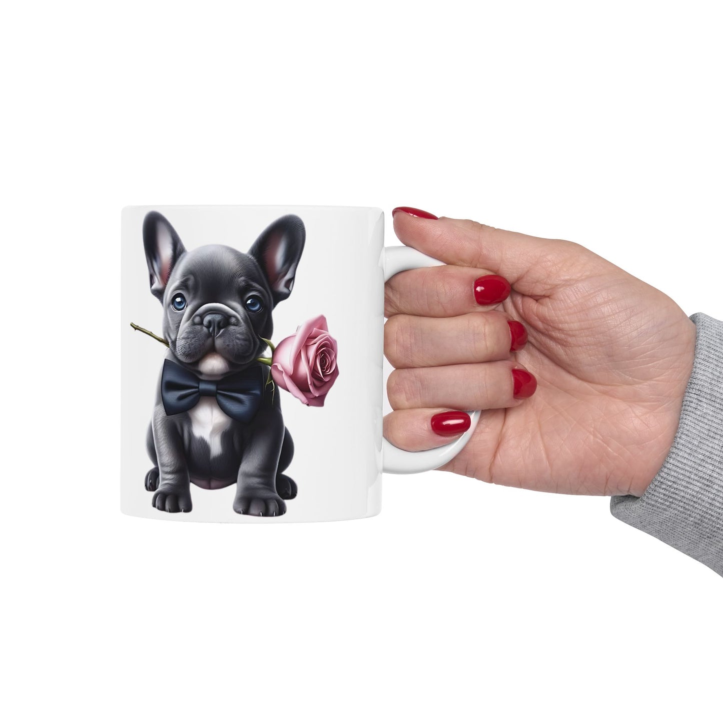 Adorable French Bulldog Mug with Rose (11oz & 15oz)