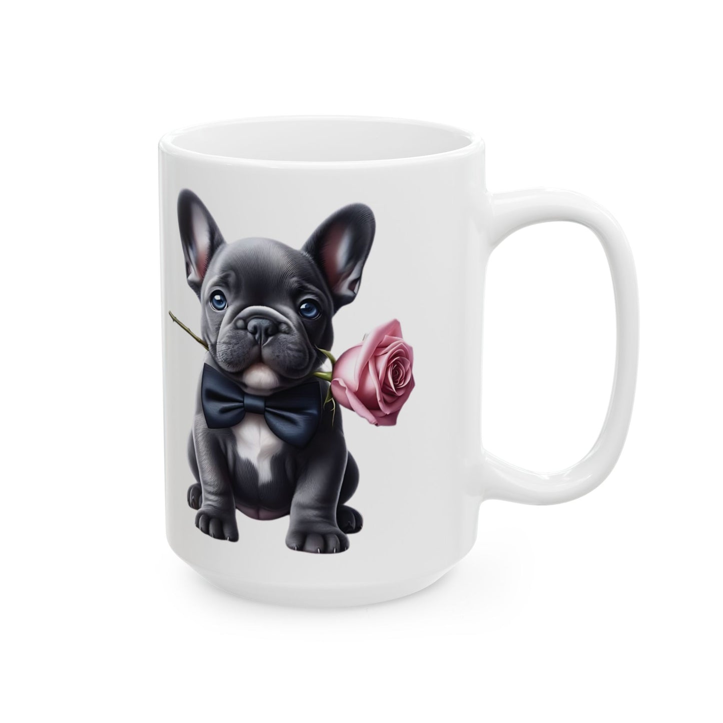 Adorable French Bulldog Mug with Rose (11oz & 15oz)