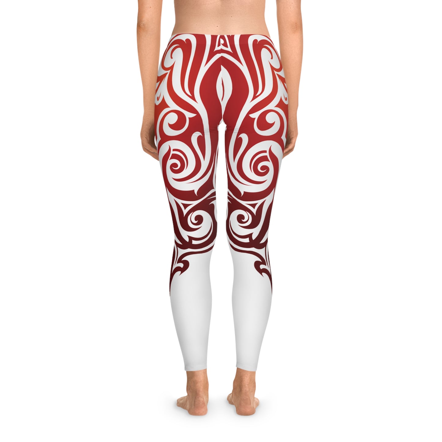 Tribal Flame Heart Graphic Leggings – Bold Red Ornamental Design