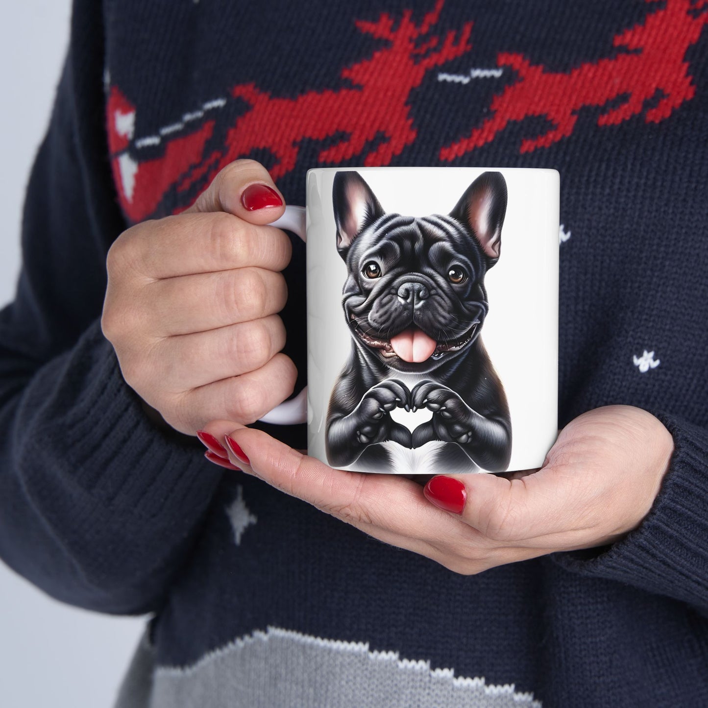 French Bulldog Heart Hand Sign Mug (11oz & 15oz)
