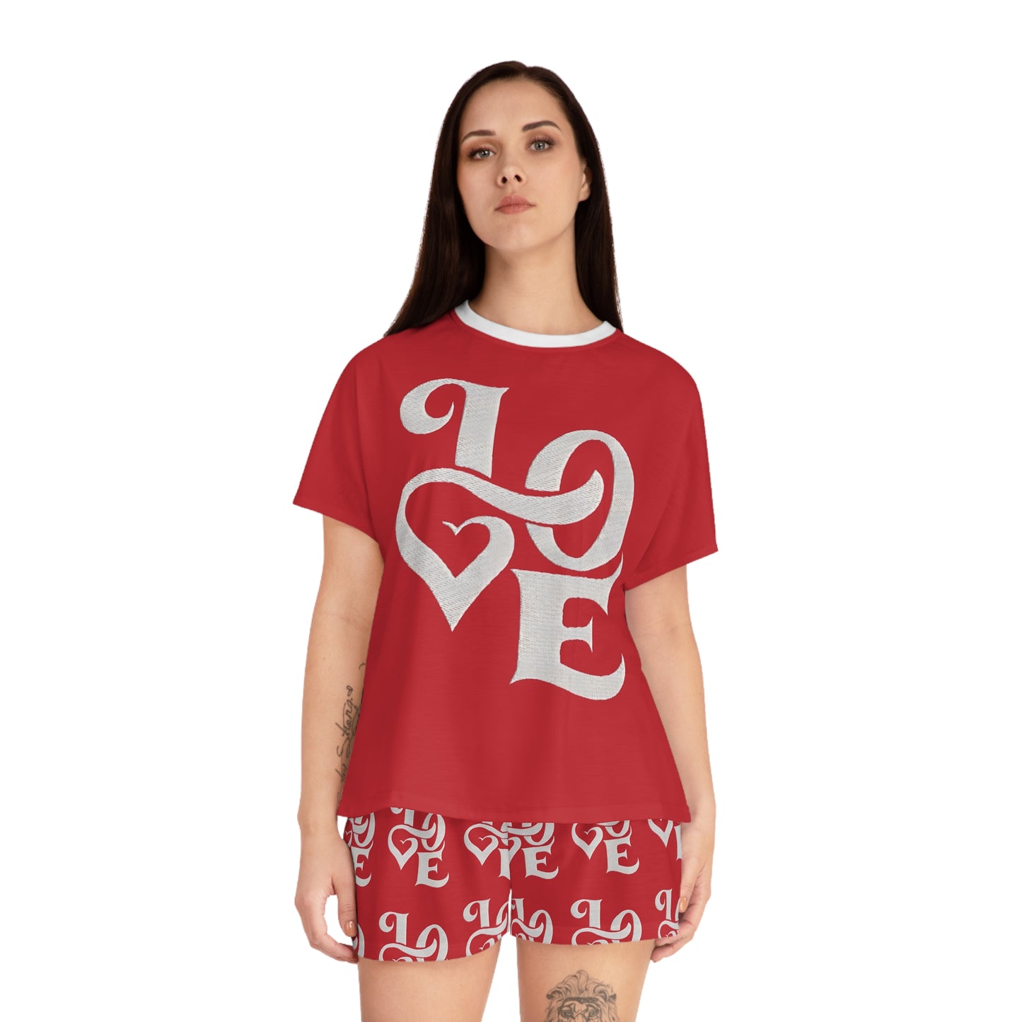 Romantic Love Pajama Set for Women - Short Sleepwear in Red