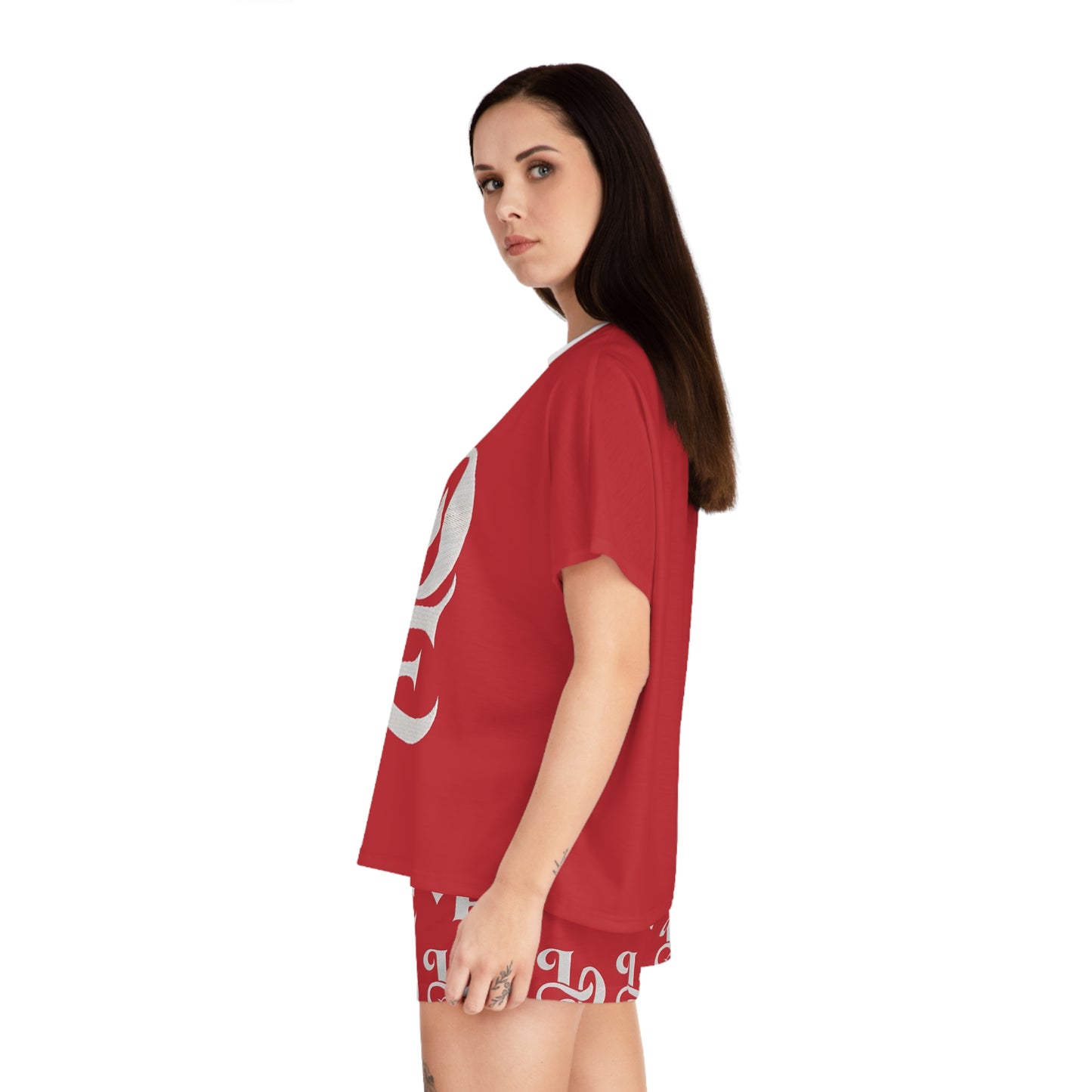 Romantic Love Pajama Set for Women - Short Sleepwear in Red