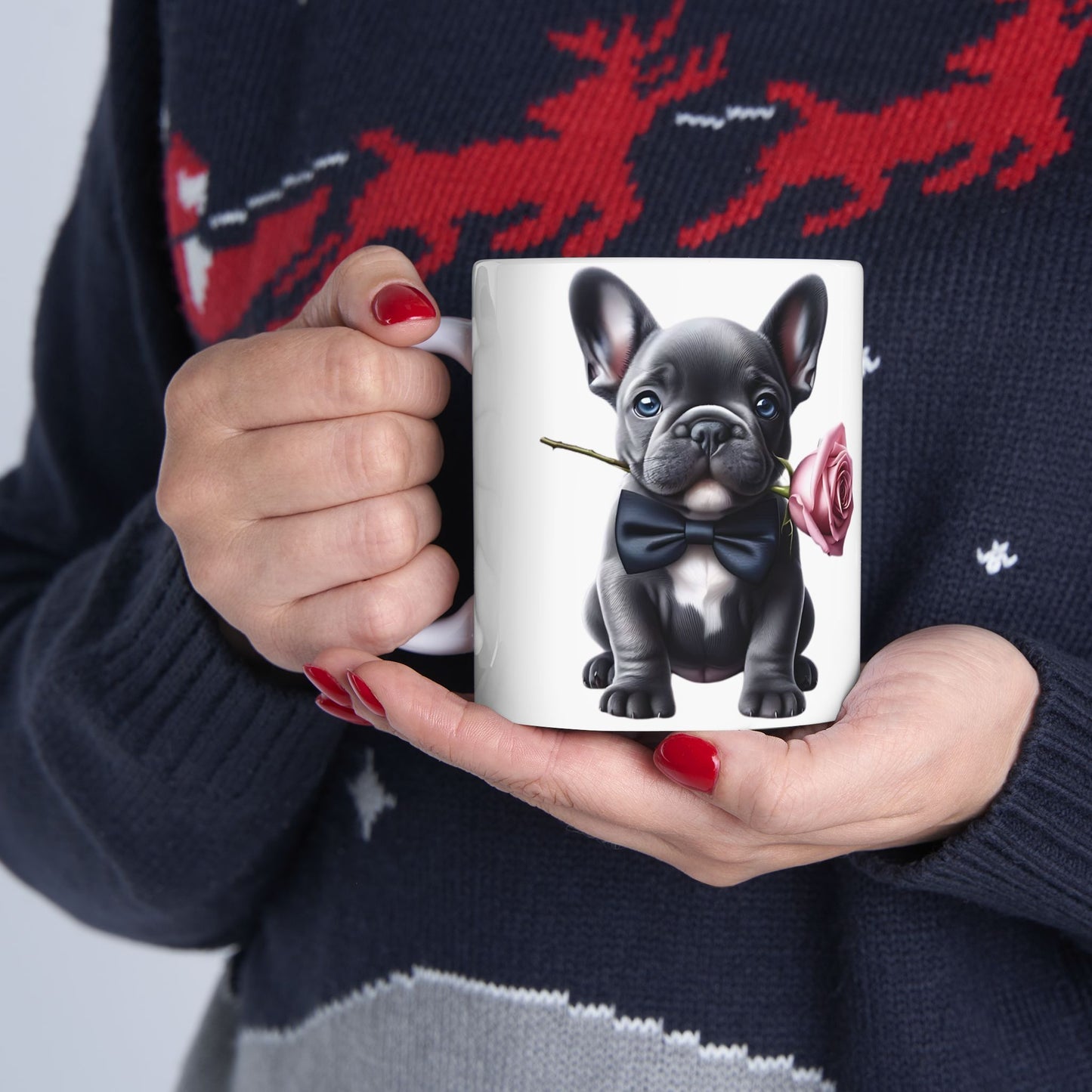 Adorable French Bulldog Mug with Rose (11oz & 15oz)