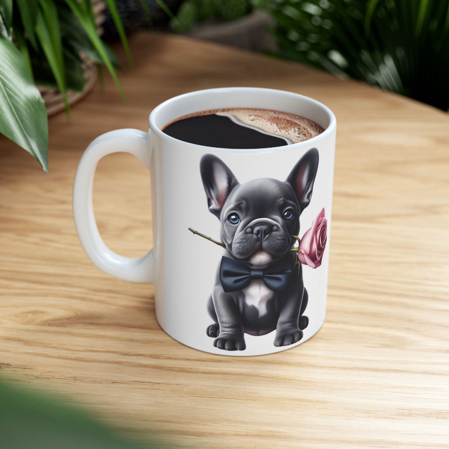 Adorable French Bulldog Mug with Rose (11oz & 15oz)