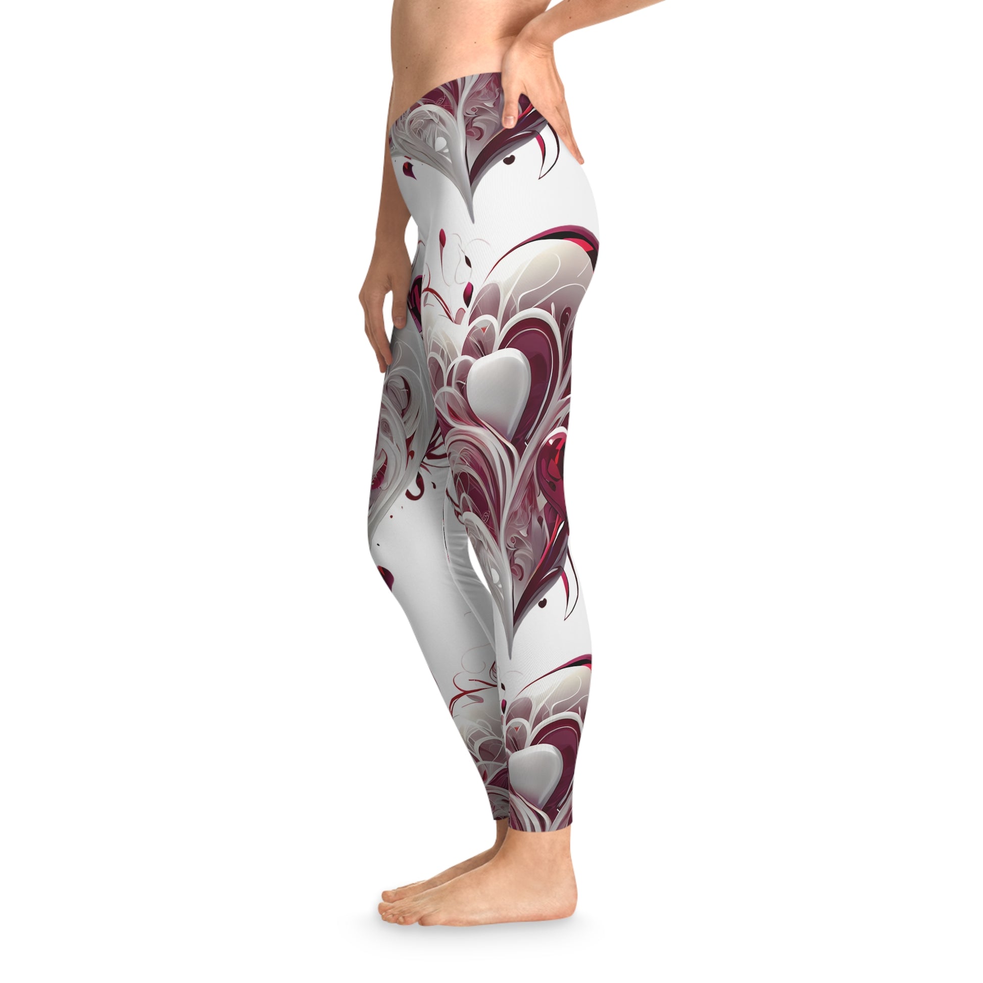 Crimson Heart 3D Swirl Leggings – Abstract Love Statement