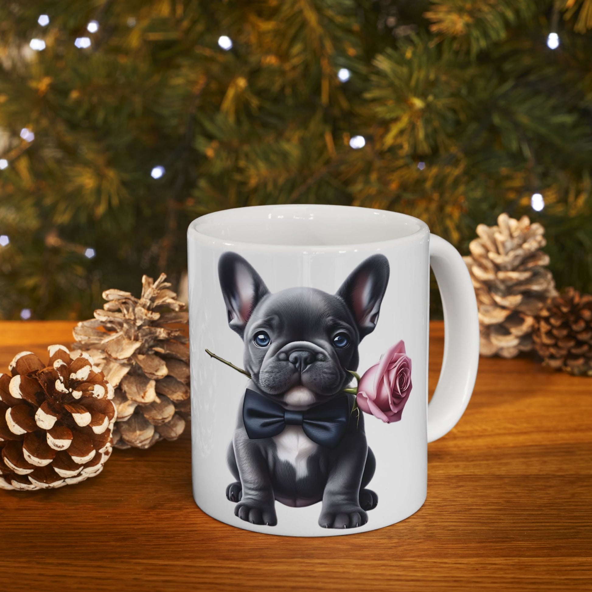 Adorable French Bulldog Mug with Rose (11oz & 15oz)