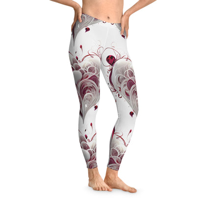 Crimson Heart 3D Swirl Leggings – Abstract Love Statement