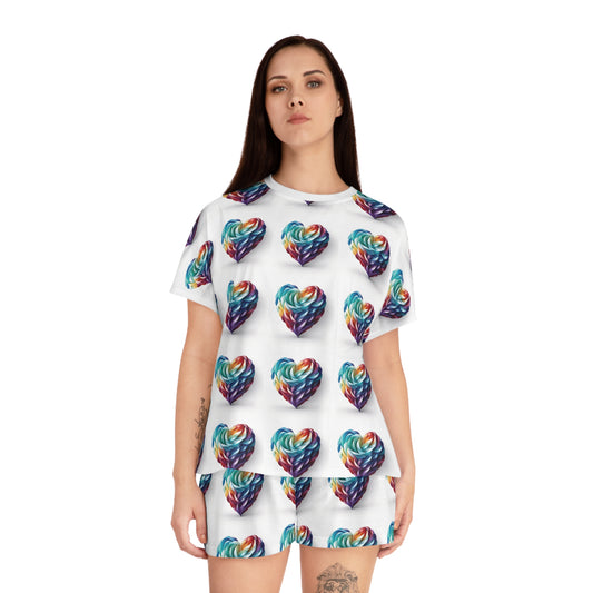 Colorful Heart Print Short Pajama Set