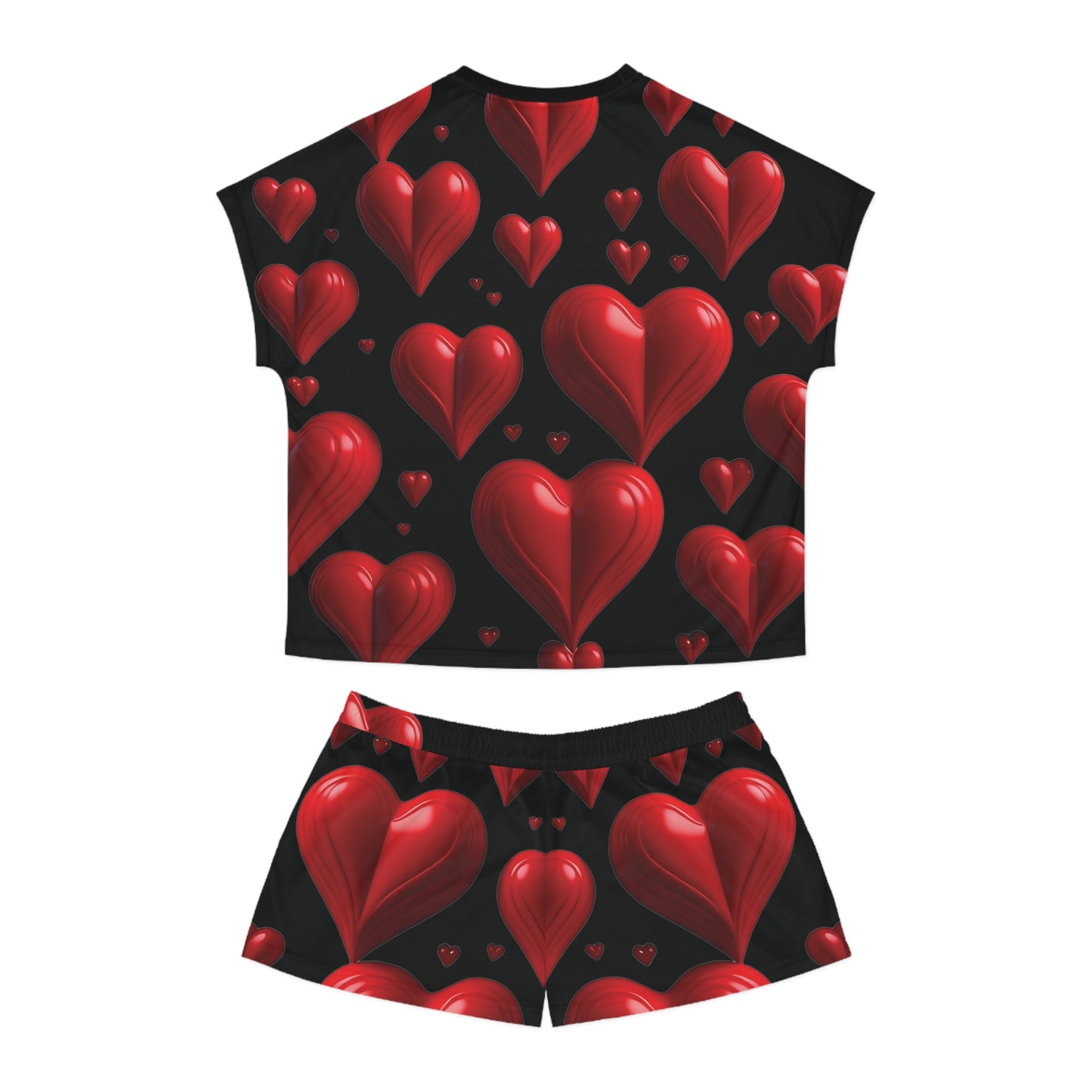 Romantic Love Pajama Set for Women – Cute Heart Design in Red & Black ❤️🖤
