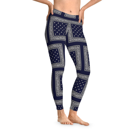 Navy Bandana Pattern Stretchy Leggings - Stylish & Comfortable Activewear