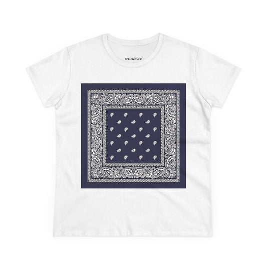 Navy Bandana Print Women's Midweight Cotton Tee - Stylish & Comfortable Casual Wear