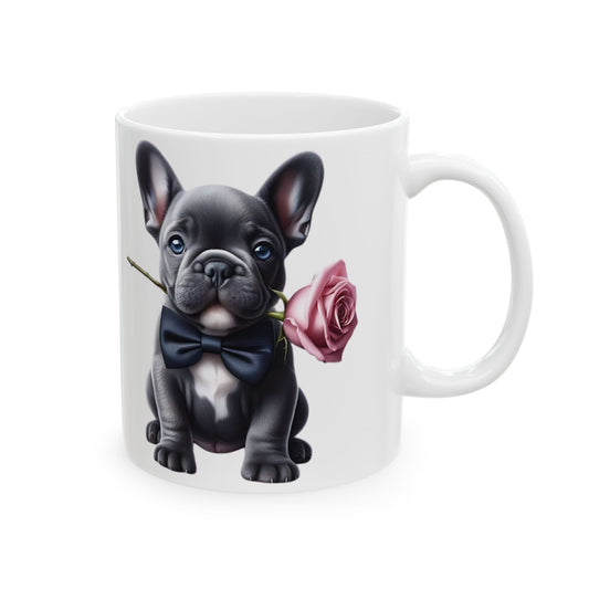Adorable French Bulldog Mug with Rose (11oz & 15oz)