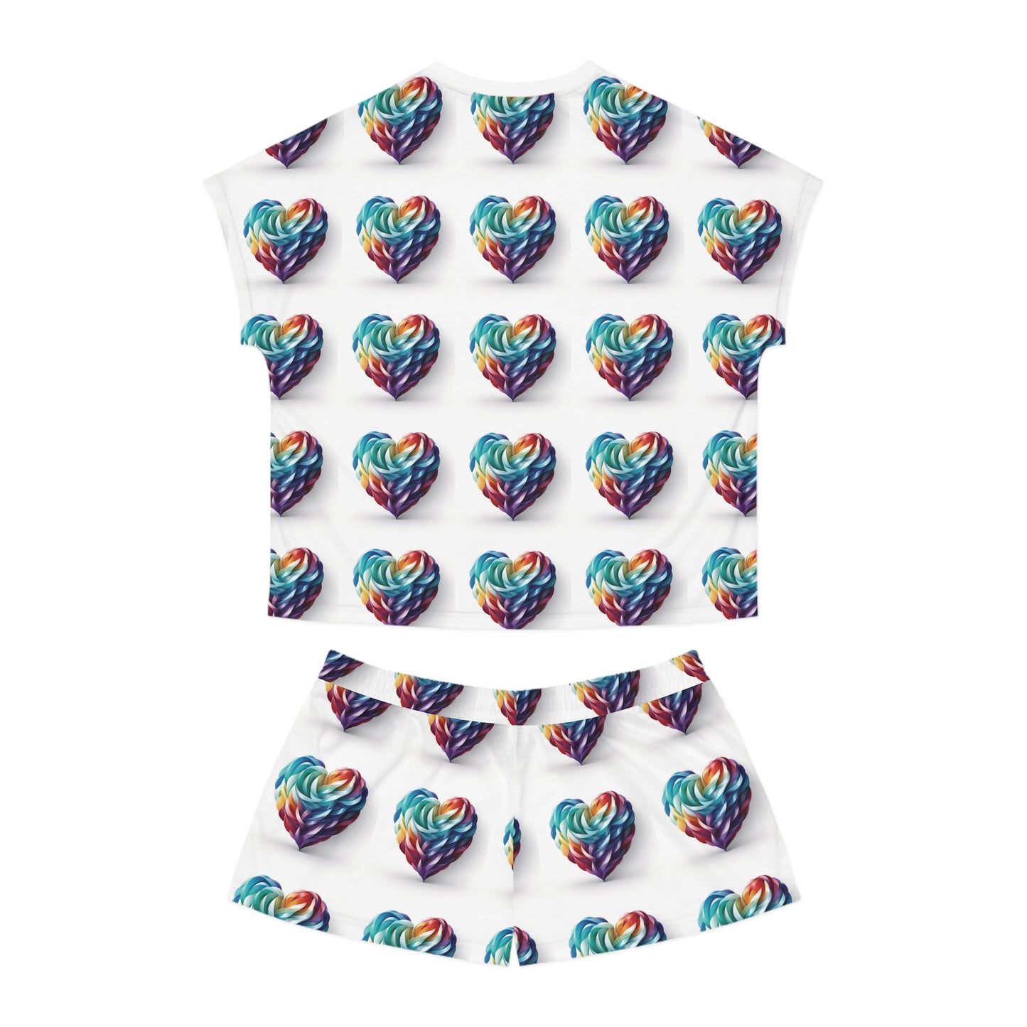 Colorful Heart Print Women's Short Pajama Set - Cozy Sleepwear for Summer Nights