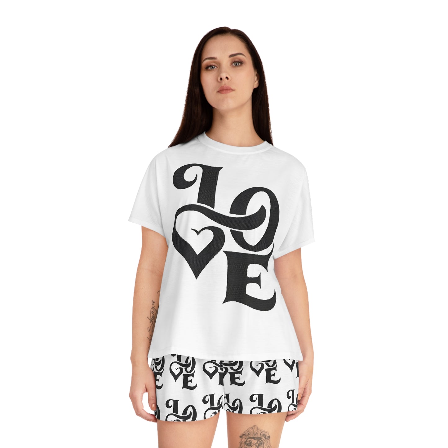 Romantic Love Pajama Set for Women - Cute Heart Design in Black