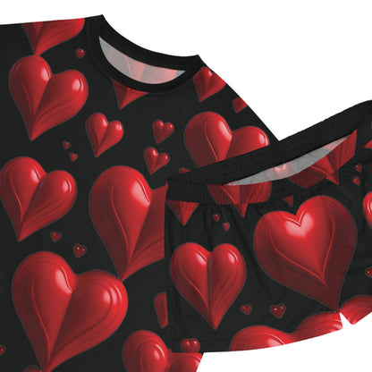 Romantic Love Pajama Set for Women – Cute Heart Design in Red & Black ❤️🖤