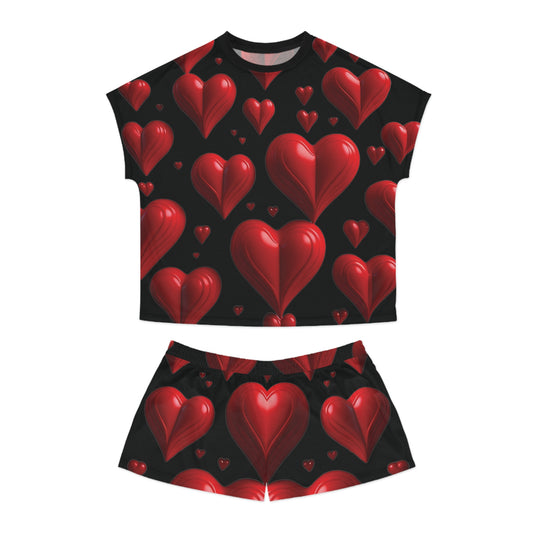 Romantic Love Pajama Set for Women – Cute Heart Design in Red & Black ❤️🖤