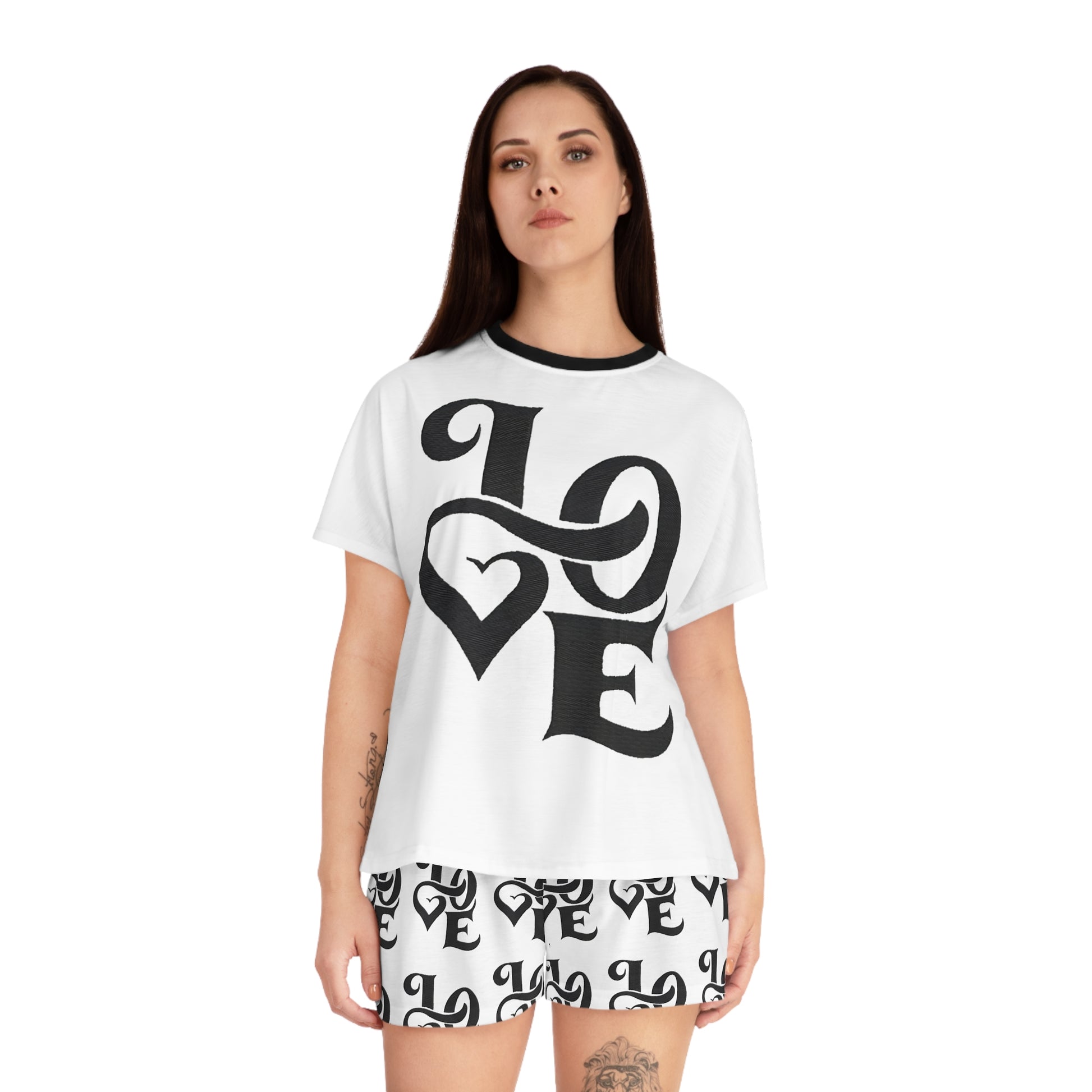 Romantic Love Pajama Set for Women - Cute Heart Design in Black