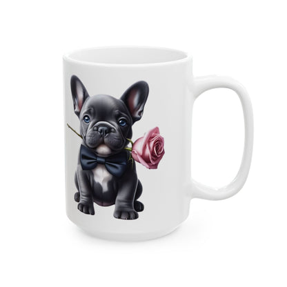 Adorable French Bulldog Mug with Rose (11oz & 15oz)